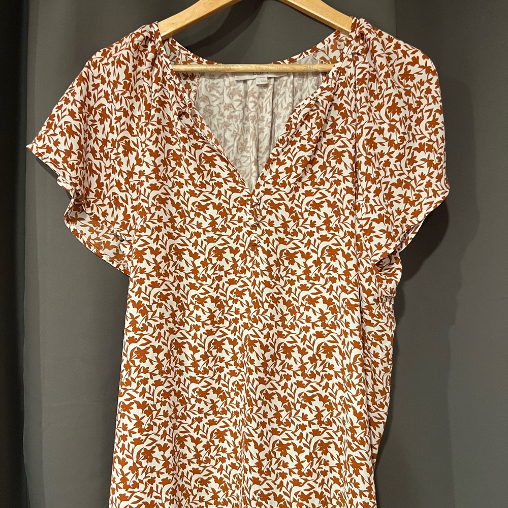 LOFT Brown and White Floral Blouse